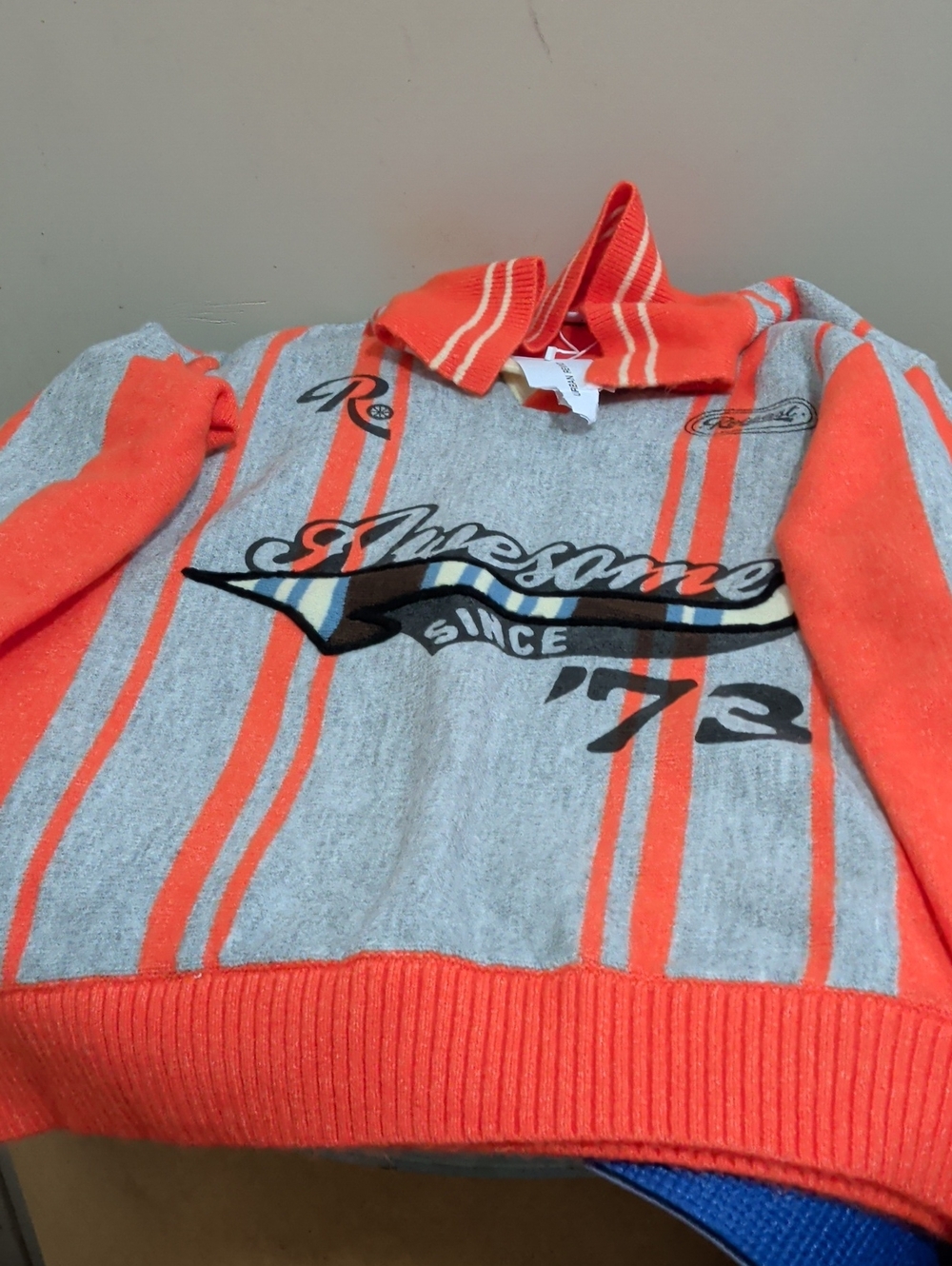 Men's Orange & Gray Striped Collared Sweater